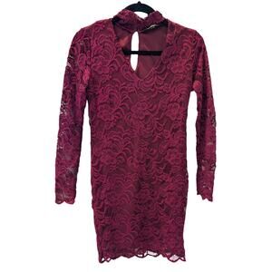 Ambiance Burgundy Floral Lace Bodycon Dress Size Small